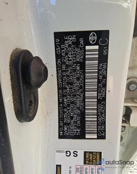 2020 Toyota Corolla Le z USA, uszkodzony, nr VIN JTDEPRAE7LJ025671